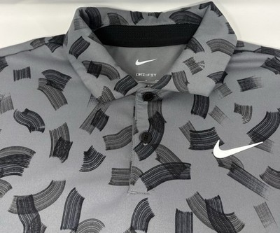 Nike Dri-FIT Men's Moisture Wicking Geometric Rake Line AOP Gray Polo Shirt Sz S