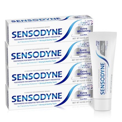Sensodyne Extra Whitening Sensitive Teeth and Cavity 4 Ounce (Pack of 4)