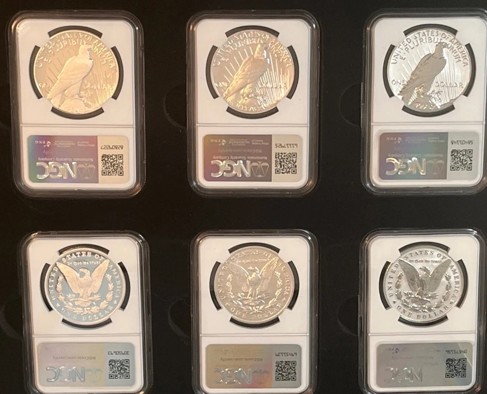 2023 Morgan & Peace Dollars 6 Coin Set FDOI,NGC MS/PR/PF 70 *Morgan-Peace Label - Image 3 of 4