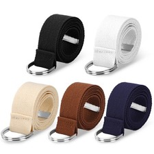5PCS Canvas Belt for Men, Fabric Casual Belt with Double D Ring Buckle, Adjus...
