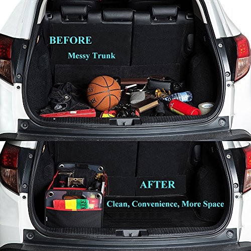 Car Trunk Organizer, Collapsible Auto Trunk Organizer Storage, Black/Red - Picture 5 of 8