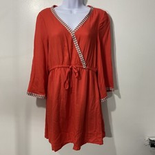 Jack by BB Dakota Dress Orange Women's Size Small  Tie Waist Faux Wrap V-Neck