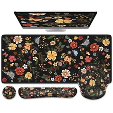 Floral Desk Mat 4in1 Large Mouse Pad with Wrist Rest Desk Matt for Desktop De...