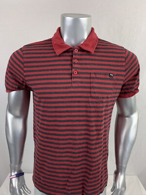 Puma Men s Golf Polo Short Sleeve Shirt Size Large Red Black Striped  F20