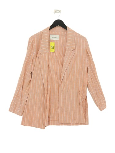 Stradivarius Women's Blazer XS Brown Striped Cotton with Viscose Overcoat