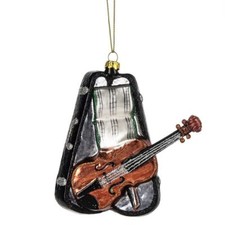 Midwest-CBK Violin in instrument case Hand blown Glass Ornament Black Brown 4.5