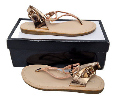 Nine West Damen-Sandalen Pantolette rosa Kamm flache Riemchen-Riemensandalen UK 3