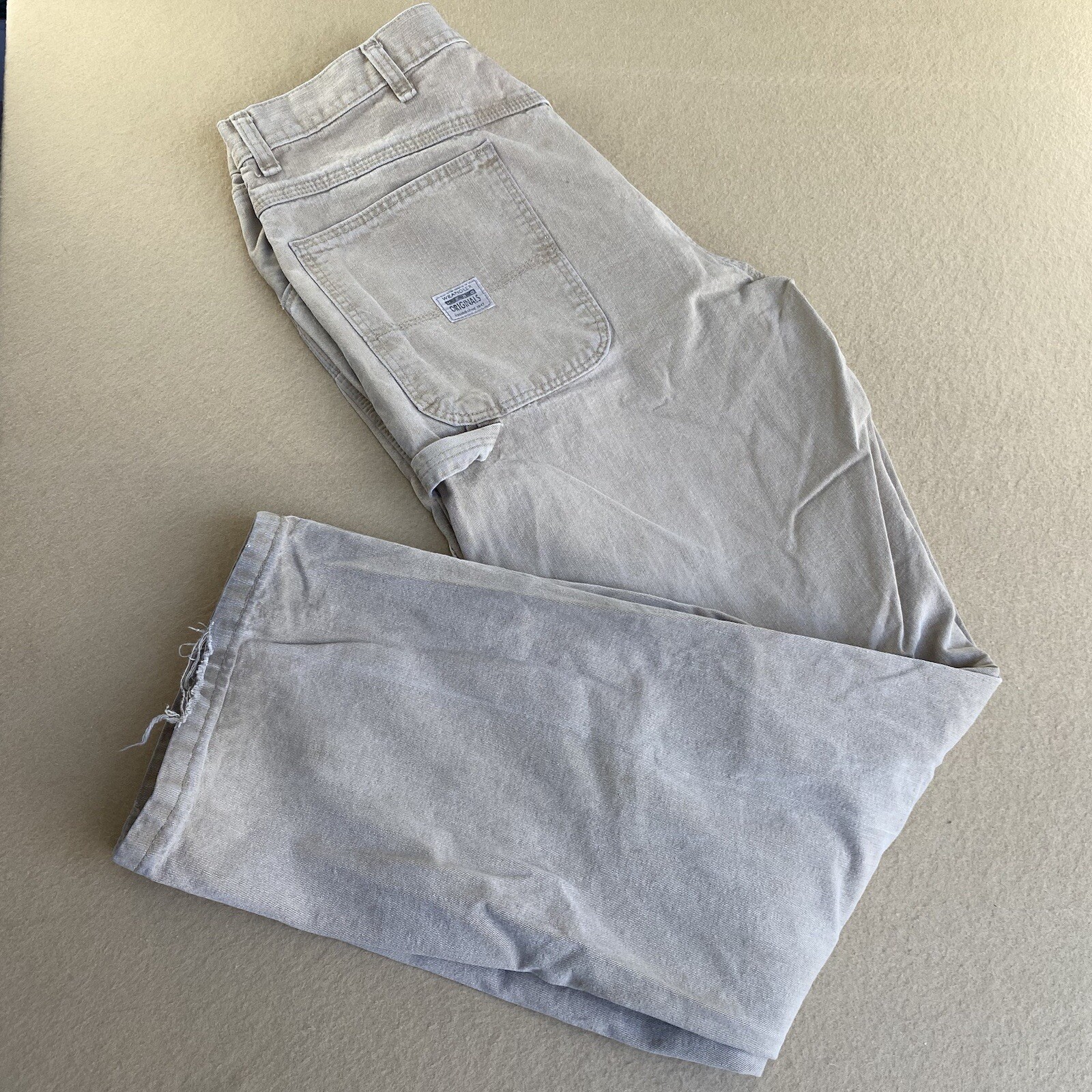 Vintage Wrangler Hero Carpenter Jeans Beige Workwear Distressed Men's 36x33 READ