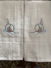 Nautical Embroidered Bath Hand Towels. Set Of...
