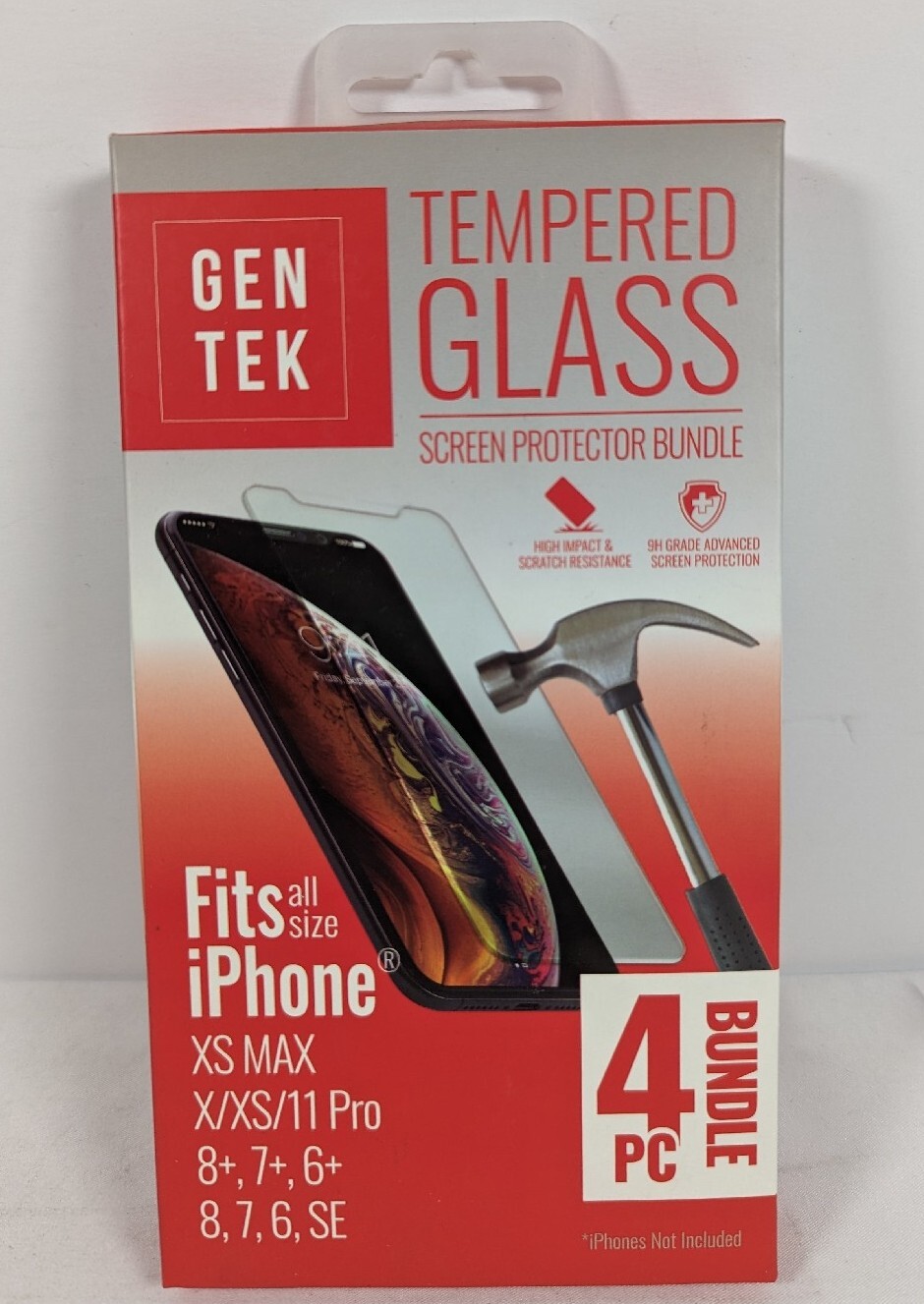 GenTek Tempered Glass Screen Protector 4Pk Fits iPhone XS Max X XS