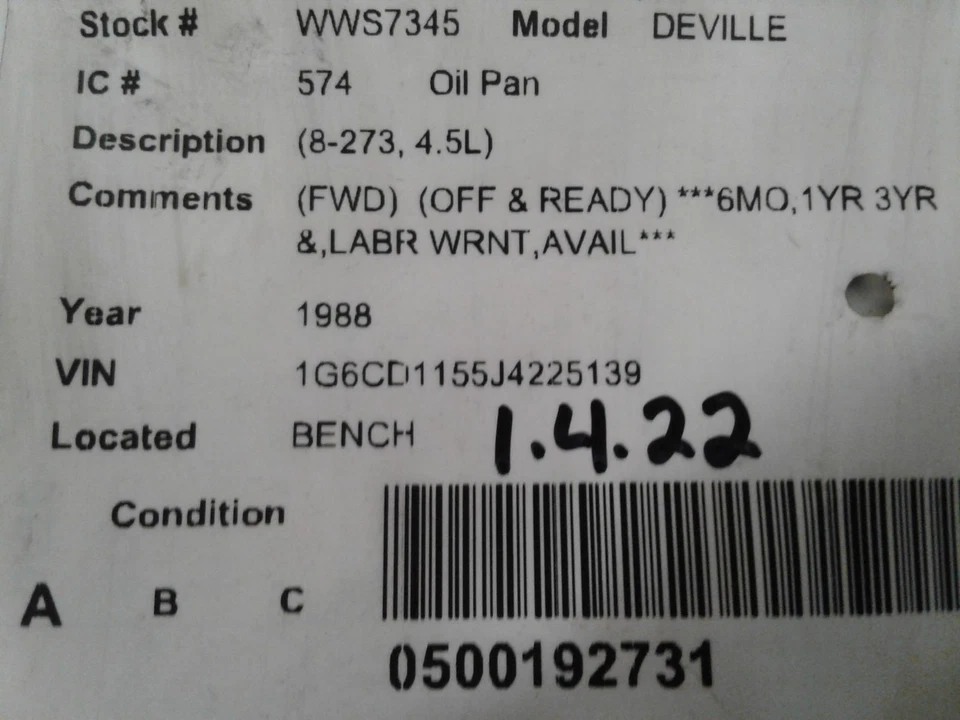 Used Engine Oil Pan fits: 1988 Cadillac Deville 8-273 4.5 Grade A — 第 4/4 张图片