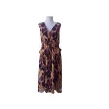 NWT TERRA & SKY Watercolor Feather Print V-Neck Sleeveless Chiffon Dress Sz 4X