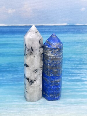 2pic Natural ￼Blue Flash ￼Moonstone Lapis Lazuli ￼Reiki Crystal Point Tower