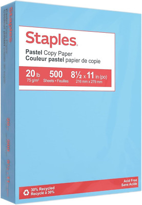 Staples Pastel Color Copy Paper, 30% Recycled, 8.5 X 11 Inch, 20 Lbs, 500-Sheets