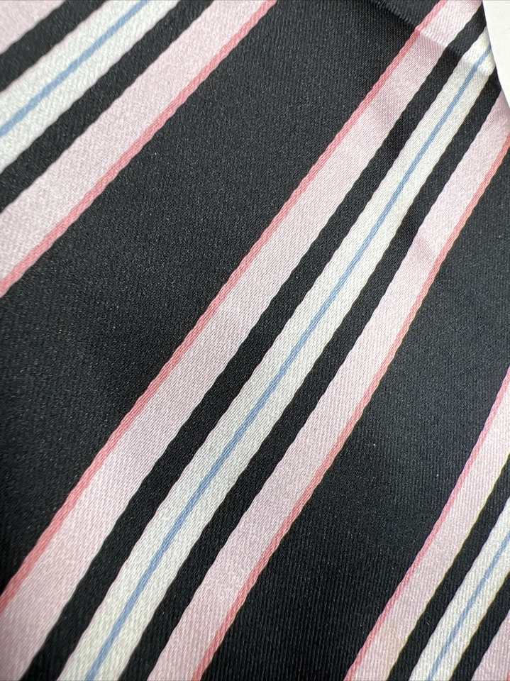 Corbata/corbata Croft&Barro negro/rosa/blanco/azul rayas poliéster 58”x4” Foto 2 de 4