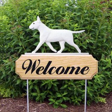 Bull Terrier Wood Welcome Outdoor Sign White