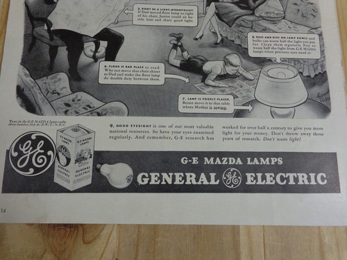 General Electric GE Mazda Lamps Magazine Ad Print 1943 WWII Lighting Mistakes - Picture 4 of 4