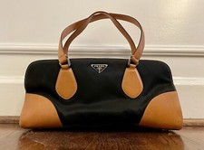 GENUINE PRADA BAG Leather Trim In Brown/black Nylon W/ Dust Bag