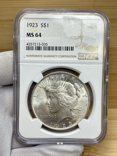 1923 Peace Silver Dollar NGC MS 64 BU BRIGHT WHITE - 718B