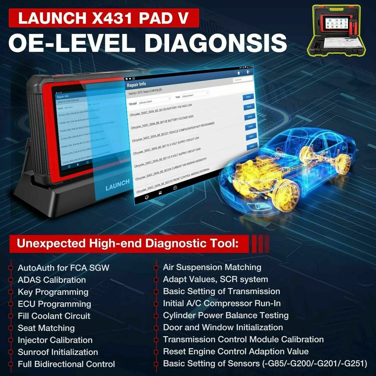 LAUNCH X431 PAD V Pad 5 Pro Car Diagnostic Scanner J2534 Key