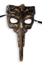 Gold Skull Red Eyes Long Nose Masquerade Mardi Gras Mens Mask