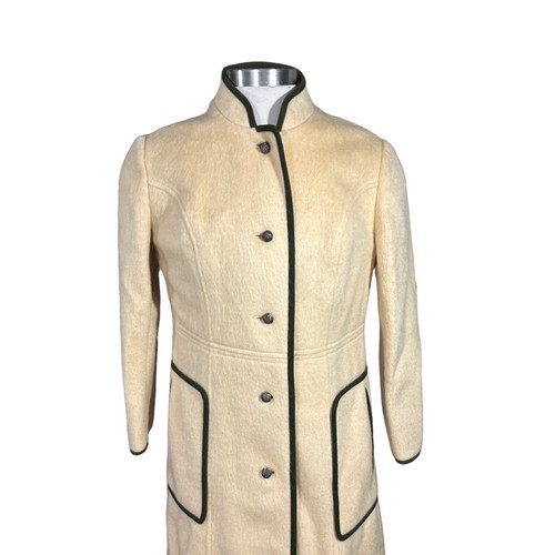Vtg New England Sport Womens Beige & Green Trim Plush Wool Trench Top Coat Sz 18 - Picture 2 of 19