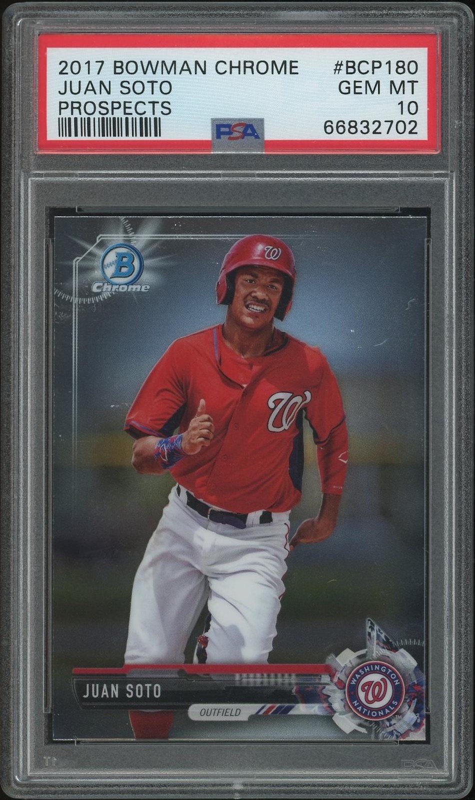2017 Bowman Chrome Baseball #BCP180 Juan Soto Prospects Rookie PSA 10 (GEM MT)
