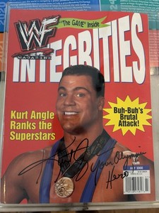 Kurt Angle Auto Signed WWF WWE Magazine With Original Ticket “Your Olympic Hero”