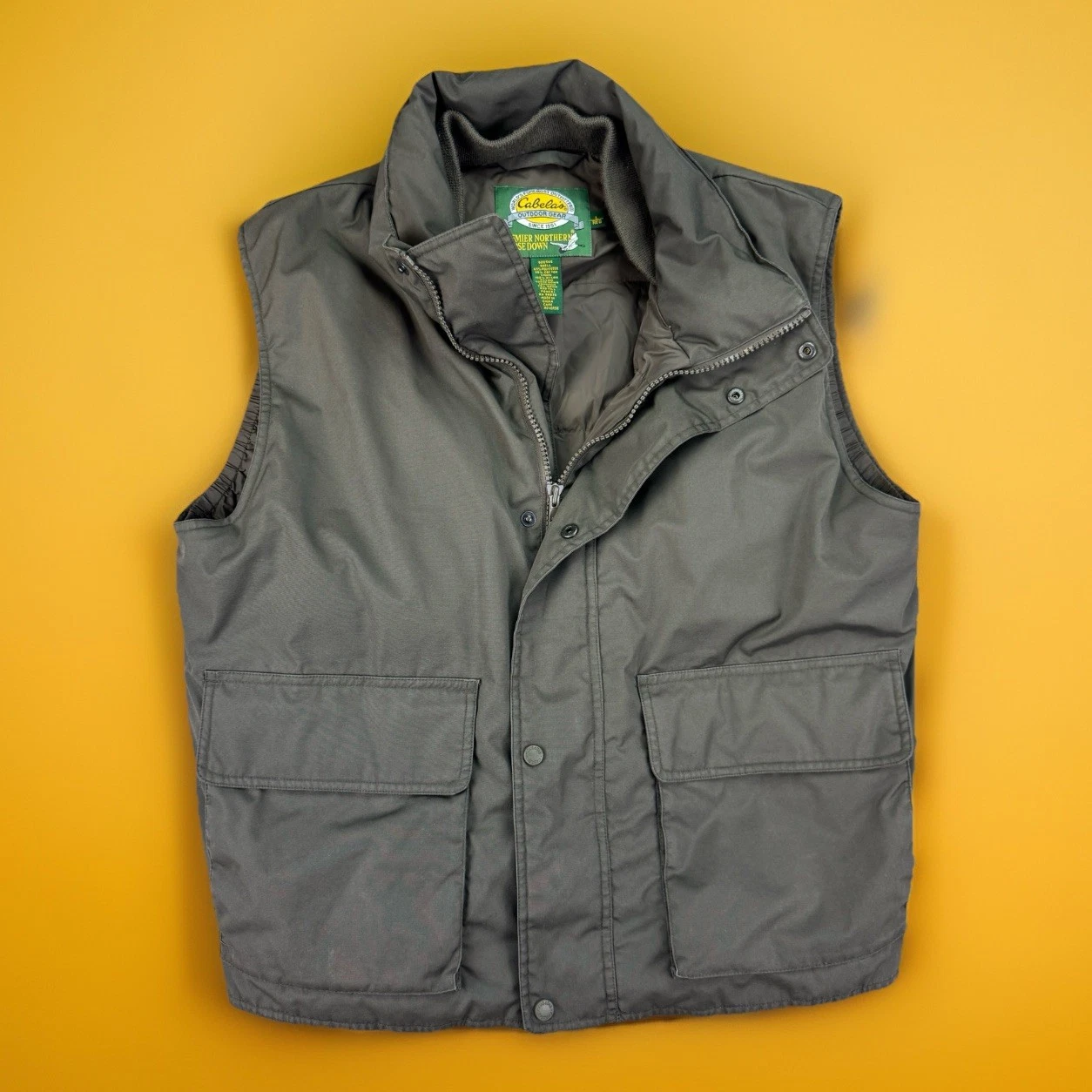Cabelas Goose Down Vest Mens Large Olive 550 Fill Premier Northern Puffer Jacket