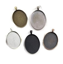 Oval Pendant Bezel Trays 30x40mm Mixed Metal Blank Cameo Settings Craft DIY