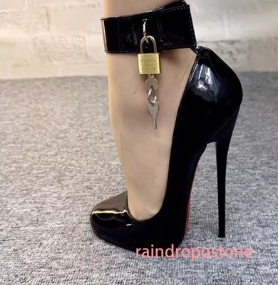 Women Shoes Fetish Stiletos Pointy Toe 6inch 16cm High Heel Lockable Padlock