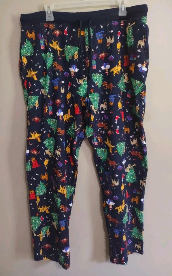Jockey 男式 Fam Jams PJ 睡衣裤顽皮宠物 尺寸 XL 圣诞树狗 — 第 2/4 张图片