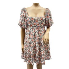Minkpink Revolve Arve Floral Puff Mini Dress Open Back Tie Detail Square Neck S