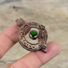 Round Chrome Diopside Stone Green Tourmaline Rough Sister Pendant Jewelry Copper