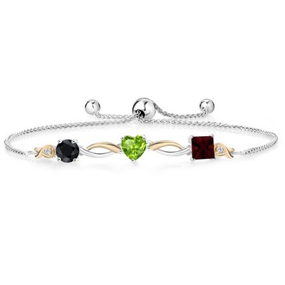 925 Silver and 10K Yellow Gold Black Sapphire Peridot Garnet and Lab Grown