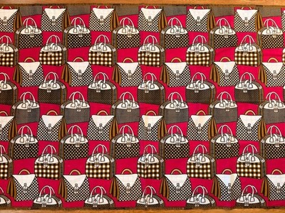 VTG Hitarget African Wax Block Print Fabric 6 Yds Pink Mid Century Purse Motif