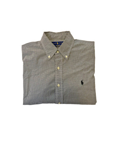 Polo Ralph Lauren Check Shirt Mens M Black White Stretch Cotton Button Up