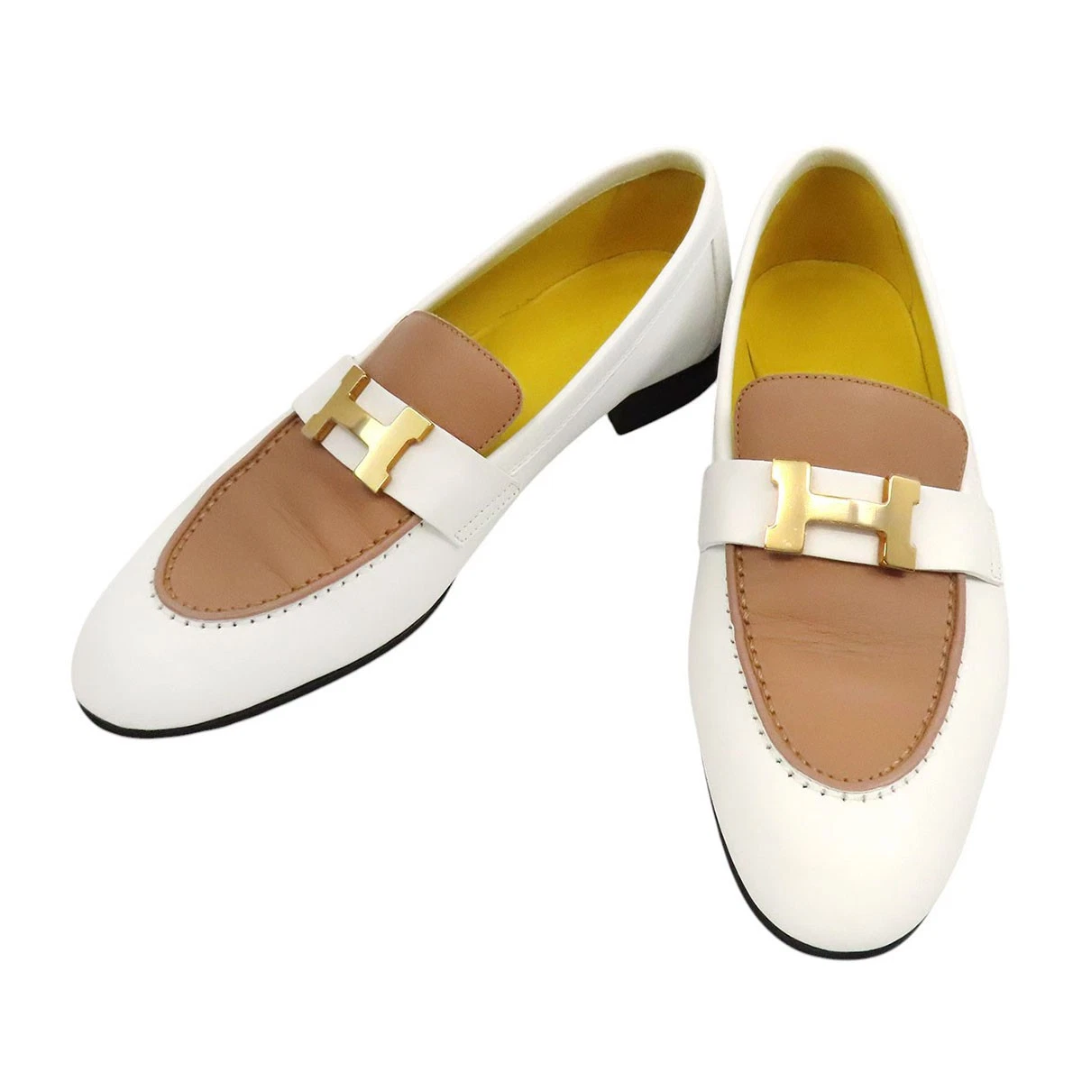 Hermes — HERMES moccasin paris Women White beige 【A】