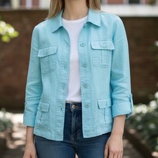 Charter Club Luxury Womens Blue 100 Linen Jacket Size L Resort Bright Coastal