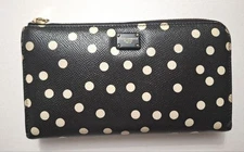 Dolce & Gabbana Zip Around Long Wallet Polka-dot Black Leather USED Auth #S3112