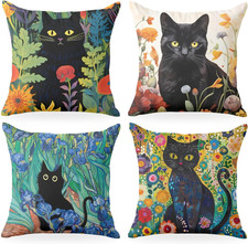 4 Pcs Pillow Covers 18X18, Garden Cat Throw Pillow Covers, Cat Decor for Cat Lov