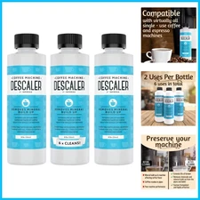 Highly Effective 3-Pack Coffee Descaler - 8 Fl. Oz. Bottles for All Machines