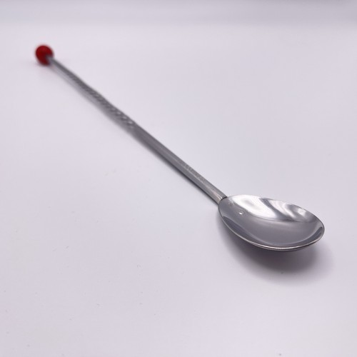 Vintage Stainless Steel Bar Spoon Art Deco Twisted Handle, Red Knob, Made in USA
