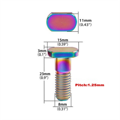 M8x23mm T Bolt Square Head Titanium Ti Screw Pitch 1.25mm For Bicycle Motorcycle