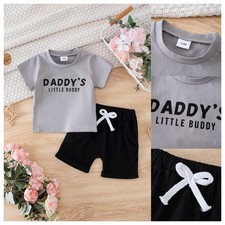 2PCS Toddler Baby Boys Summer Shorts Outfits Letter T-Shirt  Elastic Shorts Set
