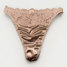 Vintage 90s Victoria  s Secret Taupe Lace Satin Thong Panty Size Medium Rare 1996