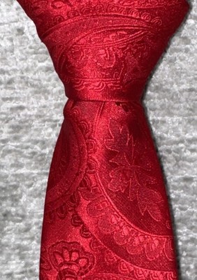 HISDERN Men's Crimson Red Paisley Silk Tie - 3.25'' Modern Standard Necktie