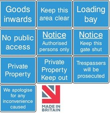 Industrial Site Sign Pack ×5 – Goods Inwards • Loading Bay • No Public Access