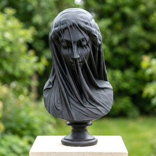 Black Veiled Lady Statue Bust - Mariam Sculpture for Outdoor Garden Home Decor