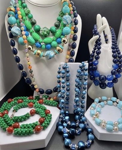 Vtg Estate Costume Jewelry Beaded Necklace 10Pc Lot Colorful Some Germany Monet